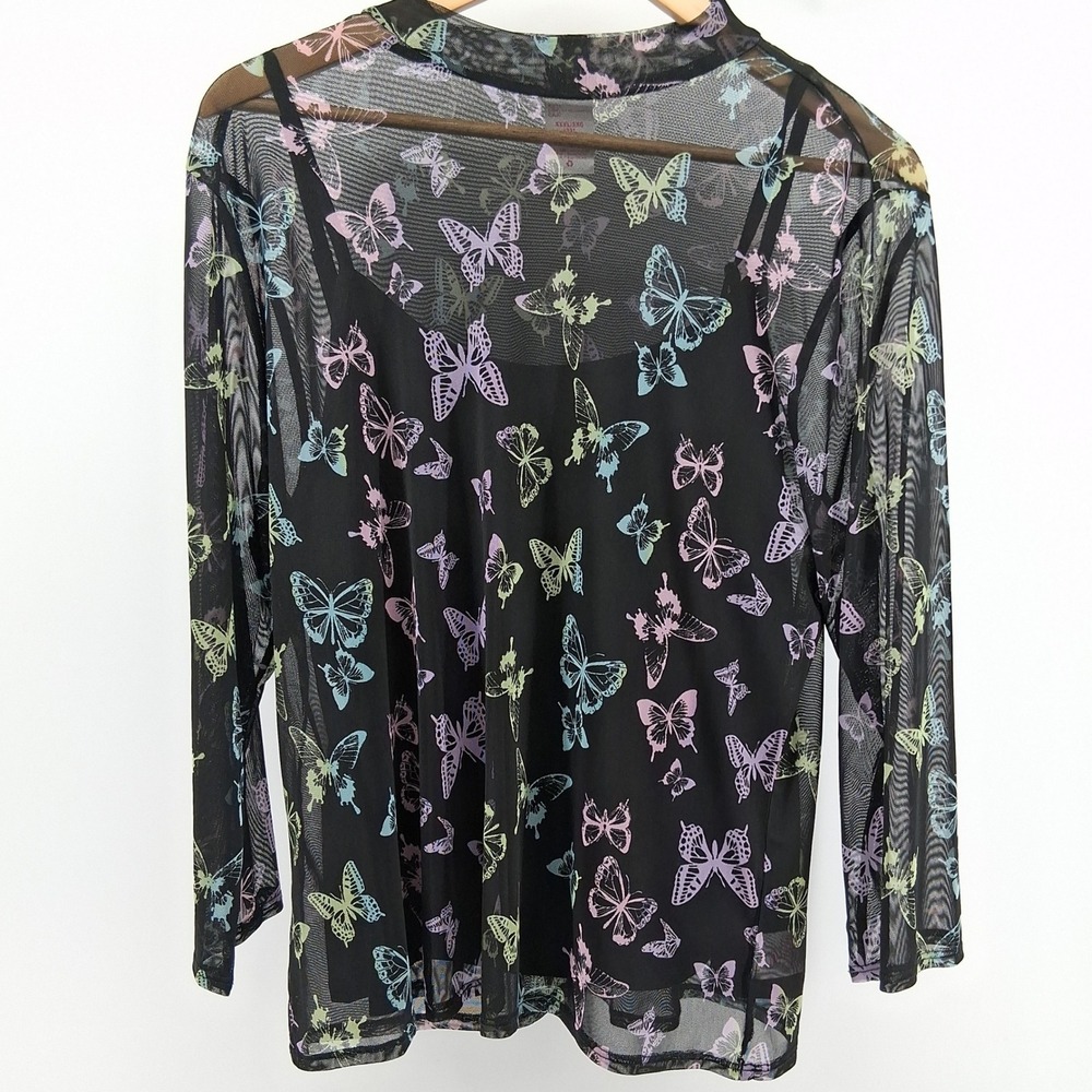 No Boundaries Y2K Sheer Mesh Butterfly‎ Print Top XXXL Fairy Grunge Coquette